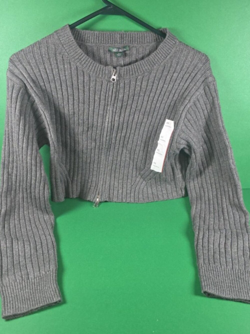 Gray Sweater Woman's Crop Style Wild Fable Ribbed Knit Full Zip XS